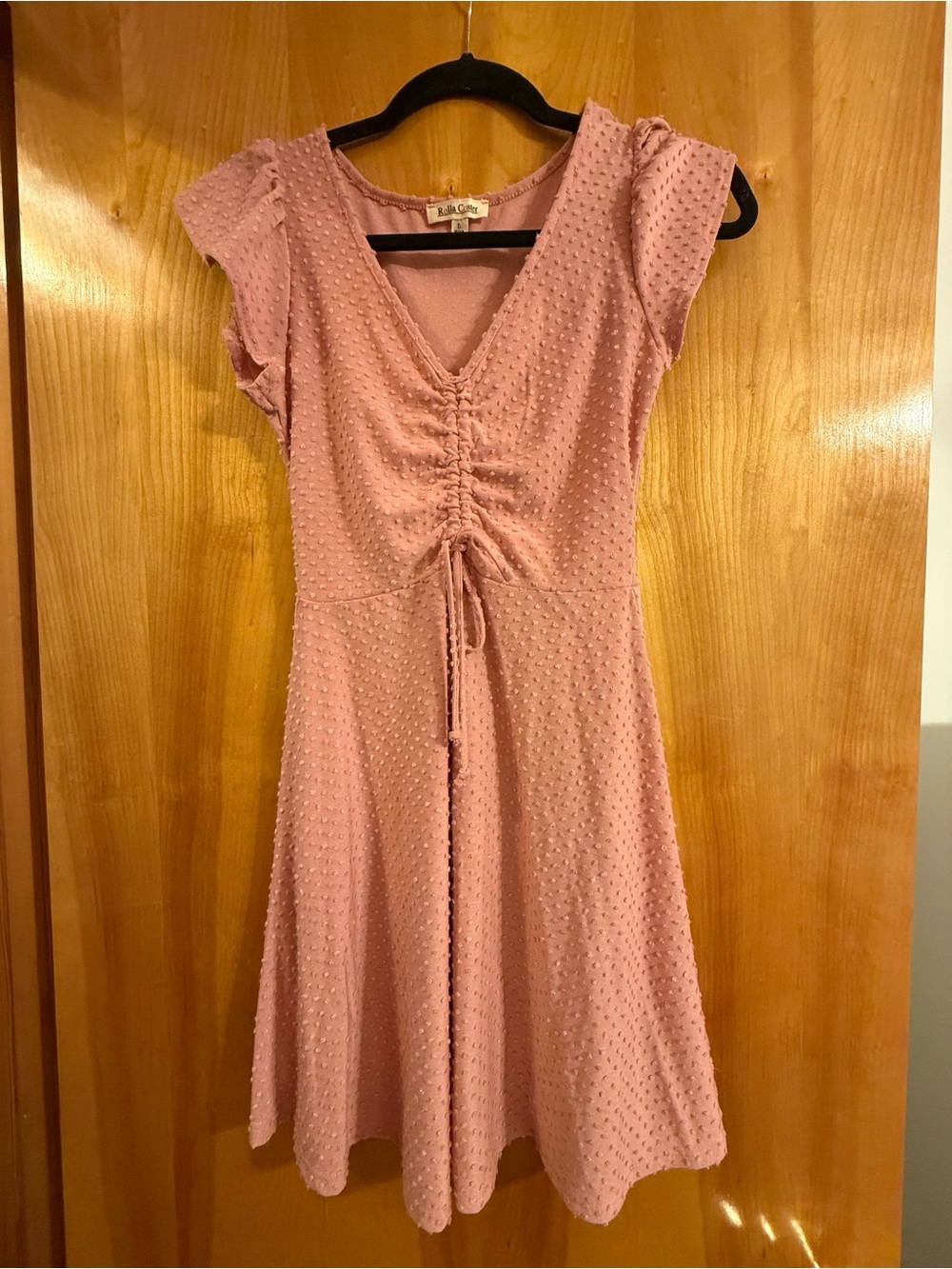 Rolla Coster Dusty Pink Textured Ruched Midi Dress